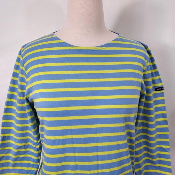 SAINT JAMES L'ATELIER Womens Size 10 Blue Yellow Nautical Striped Cotton Top - Picture 3 of 13
